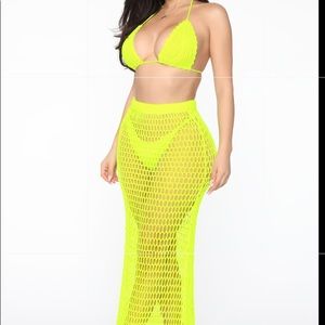 Beach Crochet 2 Piece Cover Up Set - Neon Yellow